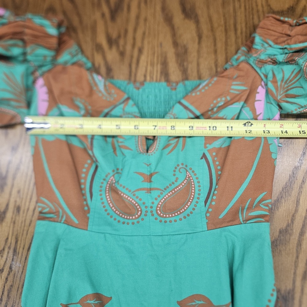 Maeve Anthropologie Dress Womens 2 Green Sweetheart Fit Flare Boho Tropical Midi - Picture 13 of 16